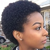 economico Parrucche di capelli veri senza cuffia-parrucca di capelli umani di remy taglio pixie per le donne nere breve afro ricci capelli brasiliani parrucca a buon mercato senza cappuccio parrucca di capelli umani nero naturale # 1b per la festa