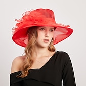 economico Cappelli per feste-Copricapo Organza Miscela polyester / cotone Cappelli da pescatore Informale Per eventi Coppa di Melbourne cocktail Astco reale Di pizzo Con Con balze strutturate Floreale Copricapo Copricapo