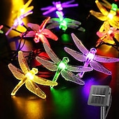 abordables Lumières de cordes solaires-guirlande solaire extérieure guirlande de fées à led solaire guirlande lumineuse de 6,5 m libellule 30leds blanc chaud blanc coloré 8 modes extérieur imperméable de mariage patio jardin lampe de