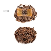 economico Clip nelle estensioni-piatto corto riccio disordinato estensione per chignon pettini per capelli elasticizzati facili clip in vassoio chignon posticci coda di cavallo - dal marrone scuro al ramato chiaro