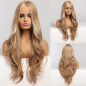 voordelige Synthetische trendy pruiken-synthetische pruik golvend middelste stuk pruik lang a24 synthetisch haar dames zacht party makkelijk mee te nemen blond roze zwart barbiecore pruiken