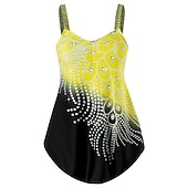 preiswerte Schwimmresse-Damen Übergröße Badeanzug 2 Stück Schwimm-Kleid Bademode Bedruckt für große Büsten Urlaub Sport Blatt Badeanzüge