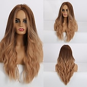 voordelige Synthetische trendy pruiken-synthetische pruik golvend middelste stuk pruik lang a24 synthetisch haar dames zacht party makkelijk mee te nemen blond roze zwart barbiecore pruiken