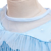 abordables Robes féeriques-enfants filles congelés elsa princesse costumes robe flocon de neige fleur tulle robe fête d&#039;anniversaire paillettes patchwork pleine longueur bleu maxi manches courtes élégant cosplay robes coupe régulière