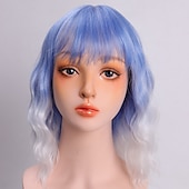 abordables Perruques de fête-perruques roses pour femmes perruque synthétique vague profonde frange soignée perruque rose courte a1 a2 a3 a4 a5 cheveux synthétiques femmes cosplay fête mode rose violet carnaval perruque