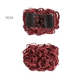 economico Clip nelle estensioni-piatto corto riccio disordinato estensione per chignon pettini per capelli elasticizzati facili clip in vassoio chignon posticci coda di cavallo - dal marrone scuro al ramato chiaro