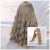 levne Párty paruky-Blond paruky pro ženy syntetická paruka hluboká vlnitá úhledná třásňová paruka střední délka syntetické vlasy pro ženy cosplay párty móda blond halloween paruky