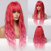 levne Párty paruky-Blond paruky pro ženy syntetická paruka hluboká vlnitá úhledná třásňová paruka střední délka syntetické vlasy pro ženy cosplay párty móda blond halloween paruky