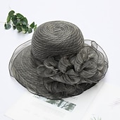 economico Cappelli per feste-Cappelli Copricapi Cappelli di Paglia Cappello a Secchiello di Tulle Cappello di Paglia Cappello da Sole Casual Vacanze Melbourne Cup Cocktail Royal Ascot Stile Vintage Con Applicazioni Ruching