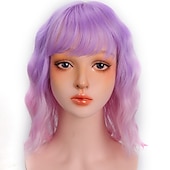 abordables Perruques de fête-perruques roses pour femmes perruque synthétique vague profonde frange soignée perruque rose courte a1 a2 a3 a4 a5 cheveux synthétiques femmes cosplay fête mode rose violet carnaval perruque