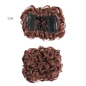 economico Clip nelle estensioni-piatto corto riccio disordinato estensione per chignon pettini per capelli elasticizzati facili clip in vassoio chignon posticci coda di cavallo - dal marrone scuro al ramato chiaro