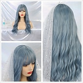 levne Párty paruky-Blond paruky pro ženy syntetická paruka hluboká vlnitá úhledná třásňová paruka střední délka syntetické vlasy pro ženy cosplay párty móda blond halloween paruky