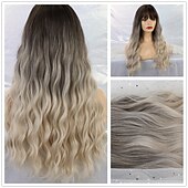 levne Párty paruky-Blond paruky pro ženy syntetická paruka hluboká vlnitá úhledná třásňová paruka střední délka syntetické vlasy pro ženy cosplay párty móda blond halloween paruky