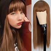 お買い得  トレンドの合成ウィッグ-女性用ピンクウィッグ合成ウィッグナチュラルストレートニートバングウィッグ24インチa15a16 a17 a18a19人工毛女性のコスプレパーティーファッションブラックピンク
