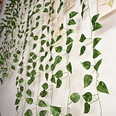 cheap Artificial Plants &amp; Greenery-12Pcs 220Cm/87“ Artificial Plants Vine Wall Decor Wedding Party Decorative Artificial Leaves Greenery Artificial Hanging Plants For Wedding Wall Decor, Party Room Decor