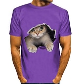 billiga T-shirts med djurmönster-Herr Djur Katt Grafiska tryck Skjorta T-shirt T-shirts Kortärmad T-shirt 3D-tryck Rund hals Skjorta Streetwear Slimmad passform Träna Ledigt Dagligen Vit Gul Blå Sommar Kläder Plusstorlekar S M L XL