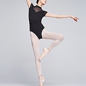 baratos Roupa de Ballet-Collant de balé respirável / macacão de renda sólida para treinamento feminino manga de boné de fibra de leite natural