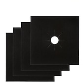 cheap Kitchen Cookware-4pcs Reusable Gas Range Protector Gas Stove Burner Safe Non-Sticky and Easy to Clean Teflon Glass Fiber Black Protective Pad for Cleaning Kitchen Tools