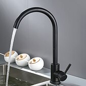 baratos Torneiras de Cozinha-torneira de cozinha montada em deck de aço inoxidável, torneira de cozinha giratória multifuncional escovada com níquel com interruptor quente e frio
