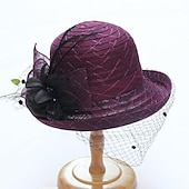 billige Partyhatter-Hatter Hodebekledning Stråhatter Tyll Strå Bøttehatt Stråhatt Solhatt Uformell Ferie Melbourne Cup Cocktail Royal Ascot Vintage Stil Med Fjær Applikasjoner Hodepryd Racedag Kjole