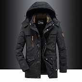 billiga Pufferjackor-herr vandrings fleece jacka vinterjacka tjock varm huva parka militär vindjacka utomhus avtagbar keps trenchcoat ytterkläder jakt skid snowboard camping grottning svart armé grön khaki mörkblå