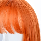 voordelige Feestpruiken-Vrouwen Oranje Korte Cosplay Pruik met Pony Bob Haarstijl Hittebestendige Vezel Synthetische Rechte Haar Halloween Pruiken