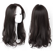 economico Parrucche trendy sintetiche-parrucche nere per le donne parrucche sintetiche lunghe con frangetta naturale diritto ondulato marrone scuro/parrucche nere per le donne parrucche cosplay parrucche in fibra resistente al calore
