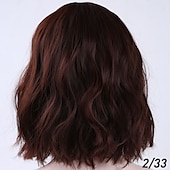 abordables Perruques de fête-perruques roses pour femmes perruque synthétique vague profonde frange soignée perruque rose courte a1 a2 a3 a4 a5 cheveux synthétiques femmes cosplay fête mode rose violet carnaval perruque