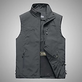 billiga Herrars fiskeväst-Herr Fiskeväst Militär taktisk väst Vandringsväst Ärmlös Väst Jacka Överdelar Utomhus Andningsfunktion Snabb tork Lättvikt Multi Pocket Sommar Tillbaka ventilationsdesign Chinlon Mörkgrå Svart