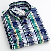 voordelige Overhemden met knopen voor heren-Voor heren Overhemd Geruit overhemd Button-down overhemd Shirt met kraag Geruit Bruiloft Werk B C D E Lange mouw Strijkijzer Lente &amp; Herfst Kleding Button-omlaag