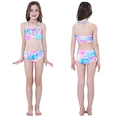 voordelige Zeemeermin badpak-Kinderen Voor meisjes Drie stuk Zeemeermin zwemkleding Badmode Bikini Strand Zwemmen Afdrukken Actief leuke Style Badpakken 4-12 jaar Zomer Rose paars Polkadot