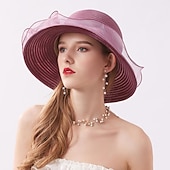 economico Cappelli per feste-Cappelli Copricapi Cappelli di Paglia Cappello a Secchiello di Tulle Cappello di Paglia Cappello da Sole Casual Vacanze Melbourne Cup Cocktail Royal Ascot Stile Vintage Con Applicazioni Ruching