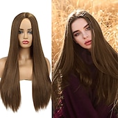 baratos Perucas de festa-Perucas azuis para mulheres peruca sintética reta natural peruca de parte do meio de comprimento médio A15 A16 A17 A18 A19 cabelo sintético perucas de festa de Halloween azul e branca
