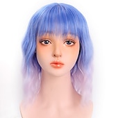abordables Perruques de fête-perruques roses pour femmes perruque synthétique vague profonde frange soignée perruque rose courte a1 a2 a3 a4 a5 cheveux synthétiques femmes cosplay fête mode rose violet carnaval perruque
