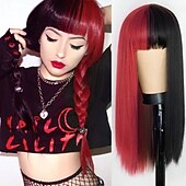 お買い得  トレンドの合成ウィッグ-女性用ピンクウィッグ合成ウィッグナチュラルストレートニートバングウィッグ24インチa15a16 a17 a18a19人工毛女性のコスプレパーティーファッションブラックピンク