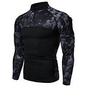 お買い得  メンズ アクティブ T シャツ &amp; タンクトップ-男性用 カモシャツ コンバットシャツ カモフラージュ 長袖 アウトドア 秋 春 速乾性 高通気性 ソフト モイスチャーコントロール ポリエステル 狩猟 しつけ用品 コンバットブーツ アーミーグリーン グレー ブラック