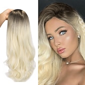 economico Parrucche da festa-parrucche verdi per donne parrucca sintetica parrucca con parte laterale a onde profonde bionda lunghezza media ombre blu ombre verde ombre bionda capelli sintetici parrucca da carnevale cosplay da
