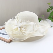 cheap Party Hats-Hats Headwear Straw Hats Tulle Linen /  Blend Bucket Hat Straw Hat Sun Hat Casual Holiday Kentucky Derby Melbourne Cup Vintage Style Elegant With Feather Appliques Headpiece Headwear Race Day Dress