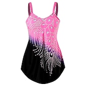 preiswerte Schwimmresse-Damen Übergröße Badeanzug 2 Stück Schwimm-Kleid Bademode Bedruckt für große Büsten Urlaub Sport Blatt Badeanzüge