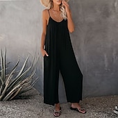 olcso alkalmi kombiné-női jumpsuit egyszínű v nyak ünnepnapi kirándulás széles lábszár laza spagetti pántos khaki 3xl nyári