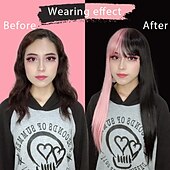 お買い得  トレンドの合成ウィッグ-女性用ピンクウィッグ合成ウィッグナチュラルストレートニートバングウィッグ24インチa15a16 a17 a18a19人工毛女性のコスプレパーティーファッションブラックピンク