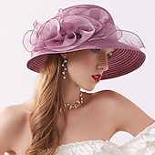 economico Cappelli per feste-Cappelli Copricapi Cappelli di Paglia Cappello a Secchiello di Tulle Cappello di Paglia Cappello da Sole Casual Vacanze Melbourne Cup Cocktail Royal Ascot Stile Vintage Con Applicazioni Ruching
