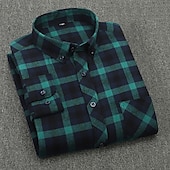 economico camicie di flanella-Per uomo Tartan Camicia Camicia elegante Camicia di flanella Sopracamicia Manica Lunga Camicia Colletto Collo ripiegato Lavoro Casuale A B C D E Bottonato Abbigliamento Affari Semplice