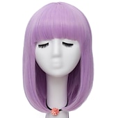 voordelige Feestpruiken-Vrouwen Oranje Korte Cosplay Pruik met Pony Bob Haarstijl Hittebestendige Vezel Synthetische Rechte Haar Halloween Pruiken