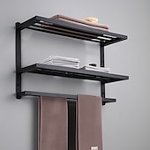 economico Portasciugamani-portasciugamani in alluminio per bagno, portasciugamani da parete a 3 strati porta asciugamani da bagno 60 cm (nero/argento/grigio canna di fucile)