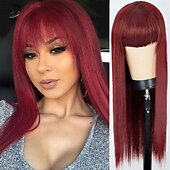 お買い得  トレンドの合成ウィッグ-女性用ピンクウィッグ合成ウィッグナチュラルストレートニートバングウィッグ24インチa15a16 a17 a18a19人工毛女性のコスプレパーティーファッションブラックピンク