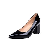 cheap Block Heels-Women&#039;s Heels Pumps Valentines Gifts Solid Colored Low Heel Chunky Heel Pointed Toe PU Loafer Black White Pink