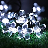 baratos Luzes solares de corda-1/2 pcs luzes de cordas de flores solares ao ar livre 6.5m 30leds flores de cerejeira luzes de fadas waterpoof 8 modos para jardim pátio decoração primavera jardim gramado árvore de natal festa