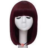 voordelige Feestpruiken-Vrouwen Oranje Korte Cosplay Pruik met Pony Bob Haarstijl Hittebestendige Vezel Synthetische Rechte Haar Halloween Pruiken