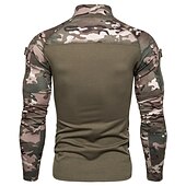 お買い得  メンズ アクティブ T シャツ &amp; タンクトップ-男性用 カモシャツ コンバットシャツ カモフラージュ 長袖 アウトドア 秋 春 速乾性 高通気性 ソフト モイスチャーコントロール ポリエステル 狩猟 しつけ用品 コンバットブーツ アーミーグリーン グレー ブラック